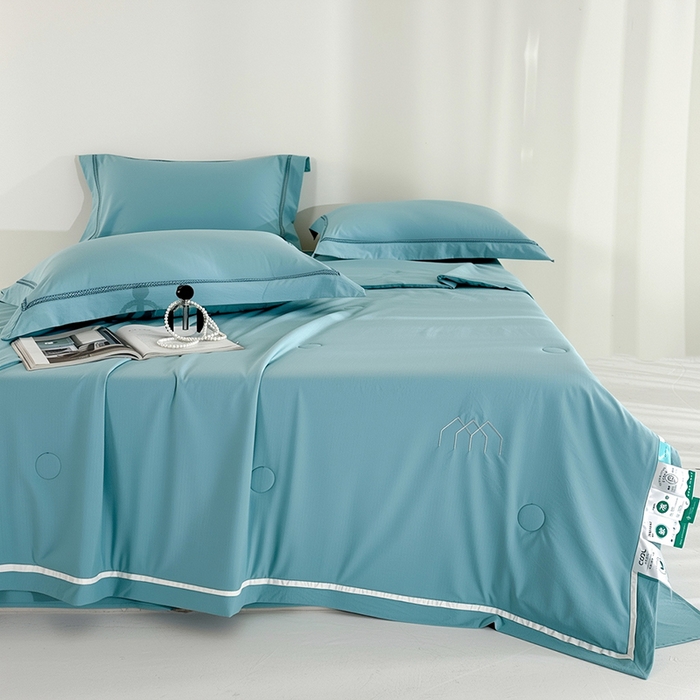 91家纺网 家纺一手货源 找家纺 欧夏家纺 2026新款氢氧丝凉感刺绣夏被拼角夏被纯色夏凉被空调被子薄被直播供货外贸 云墨蓝