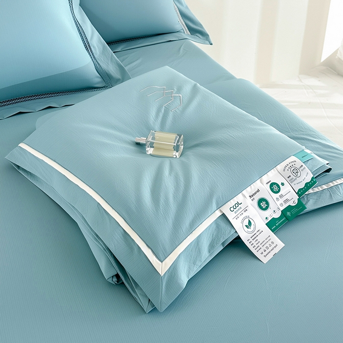 91家纺网 家纺一手货源 找家纺 欧夏家纺 2026新款氢氧丝凉感刺绣夏被拼角夏被纯色夏凉被空调被子薄被直播供货外贸 云墨蓝