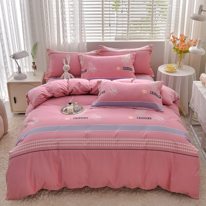 91家纺网 家纺一手货源 找家纺 幸嘉轩 2025新款全棉秋冬加厚保暖喷气磨毛纯棉印花四件套 羽彩飞-粉,羽彩飞-粉