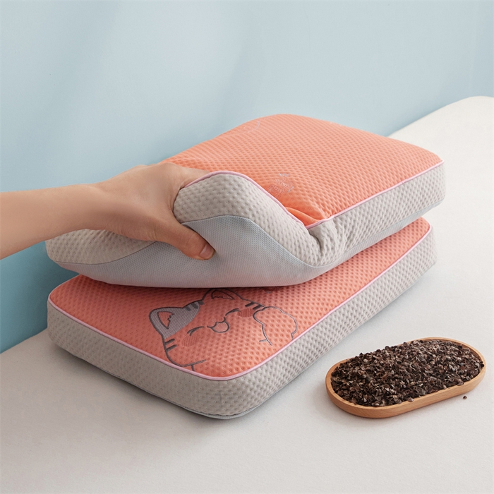 91家纺网 家纺一手货源 找家纺 麦肯锡 2026新款猫豆豆荞麦枕 甜橙粉