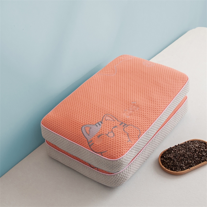 91家纺网 家纺一手货源 找家纺 麦肯锡 2026新款猫豆豆荞麦枕 甜橙粉