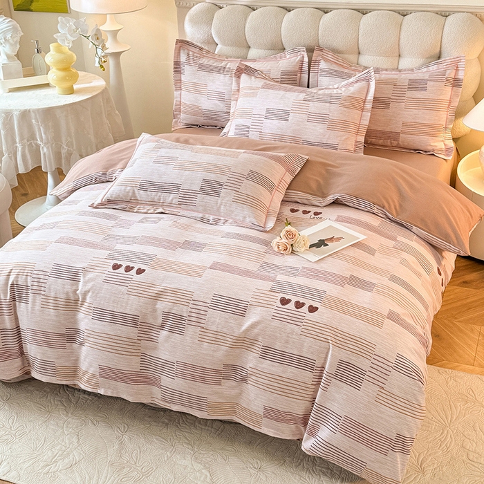 91家纺网 家纺一手货源 找家纺 幸嘉轩 2025新款全棉秋冬加厚保暖喷气磨毛纯棉印花四件套 雅蔓-粉