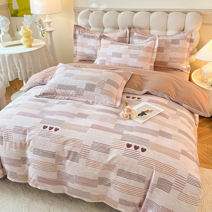 91家纺网 家纺一手货源 找家纺 幸嘉轩 2025新款全棉秋冬加厚保暖喷气磨毛纯棉印花四件套 雅蔓-粉