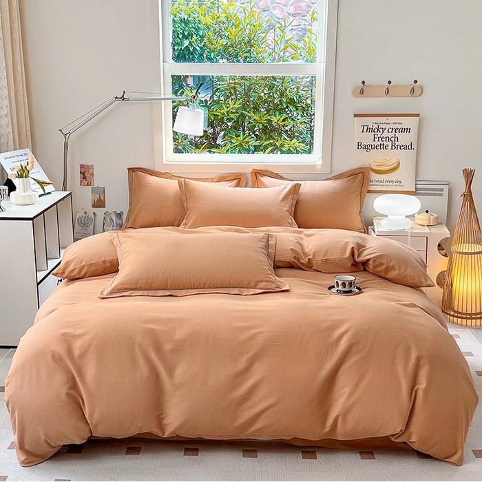 91家纺网 家纺一手货源 找家纺 简约 2025新款全棉四件套活性生态磨毛四件套 阿尔法-琥珀橙,阿尔法-琥珀橙