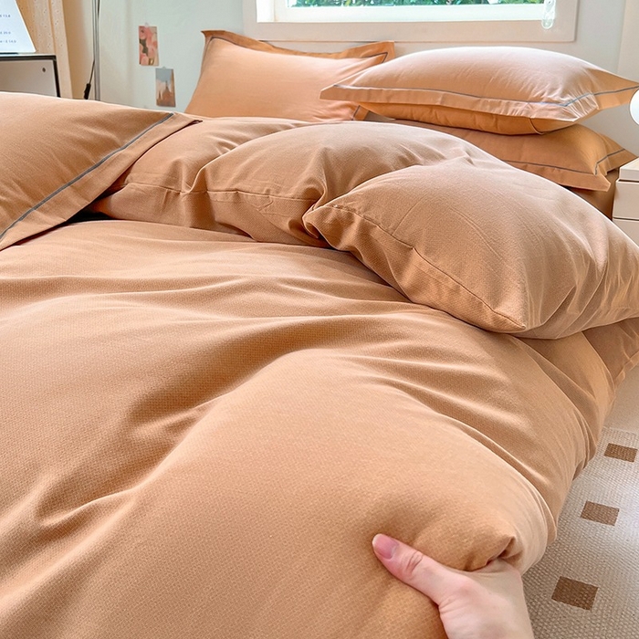 91家纺网 家纺一手货源 找家纺 简约 2025新款全棉四件套活性生态磨毛四件套 阿尔法-琥珀橙