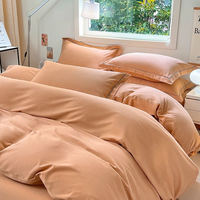 91家纺网 家纺一手货源 找家纺 简约 2025新款全棉四件套活性生态磨毛四件套 阿尔法-琥珀橙