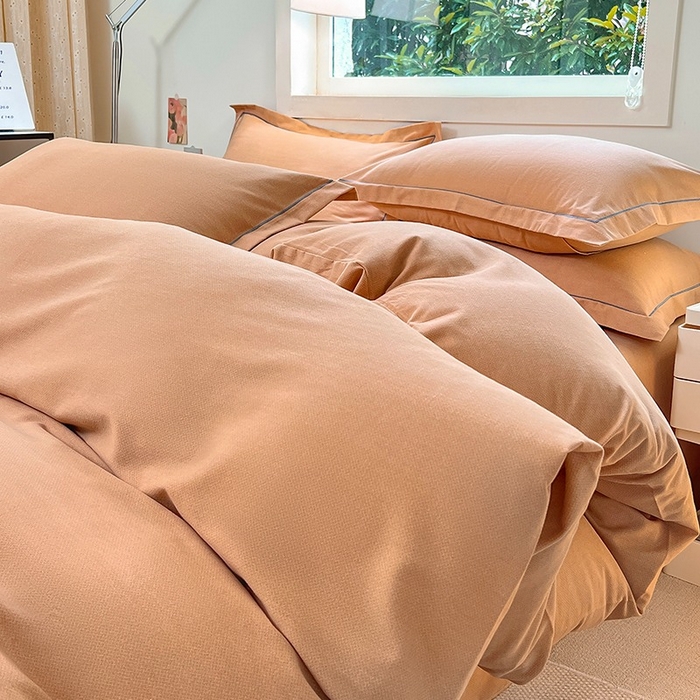 91家纺网 家纺一手货源 找家纺 简约 2025新款全棉四件套活性生态磨毛四件套 阿尔法-琥珀橙