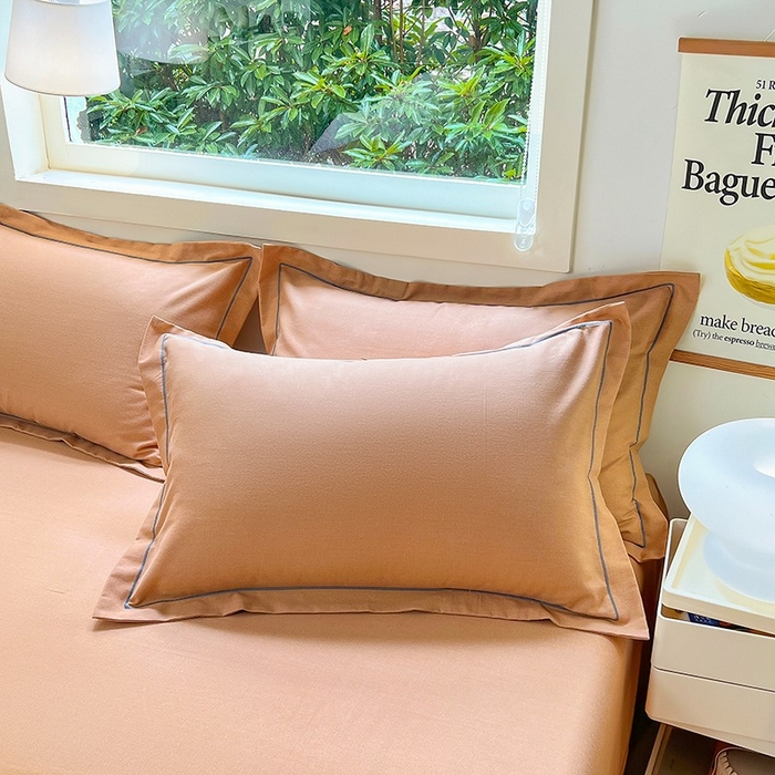 91家纺网 家纺一手货源 找家纺 简约 2025新款全棉四件套活性生态磨毛四件套 阿尔法-琥珀橙