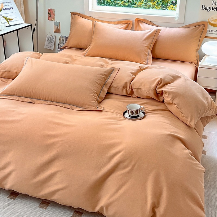 91家纺网 家纺一手货源 找家纺 简约 2025新款全棉四件套活性生态磨毛四件套 阿尔法-琥珀橙