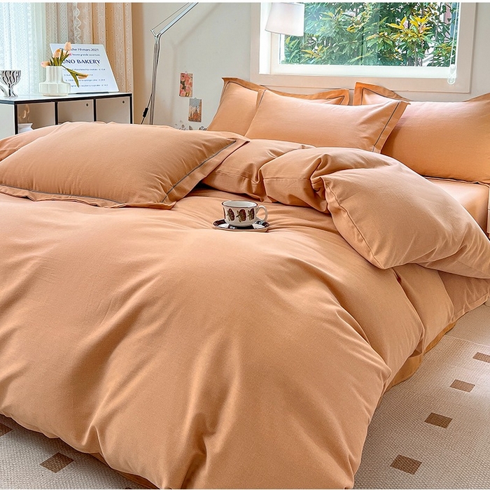 91家纺网 家纺一手货源 找家纺 简约 2025新款全棉四件套活性生态磨毛四件套 阿尔法-琥珀橙