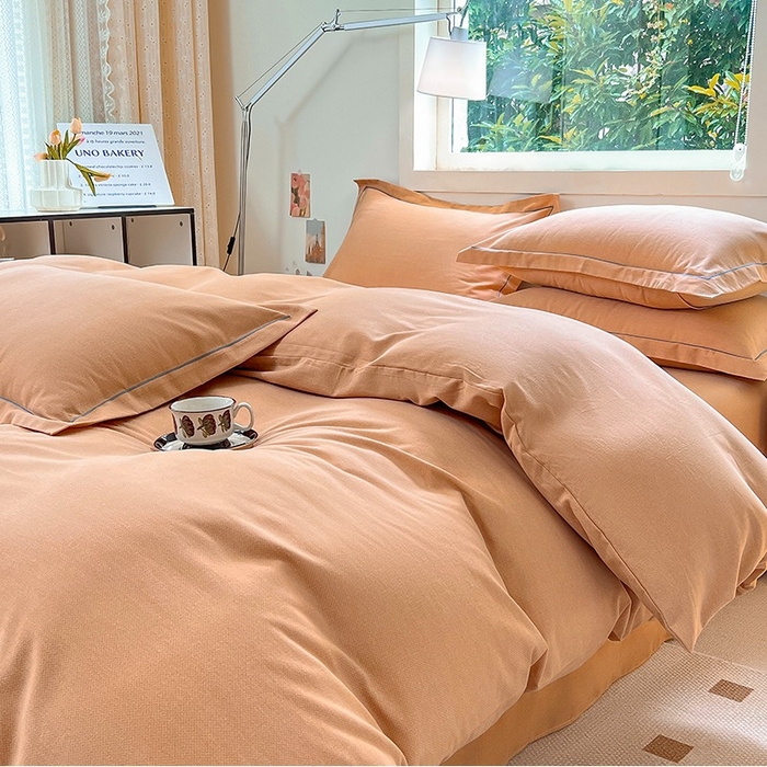 91家纺网 家纺一手货源 找家纺 简约 2025新款全棉四件套活性生态磨毛四件套 阿尔法-琥珀橙