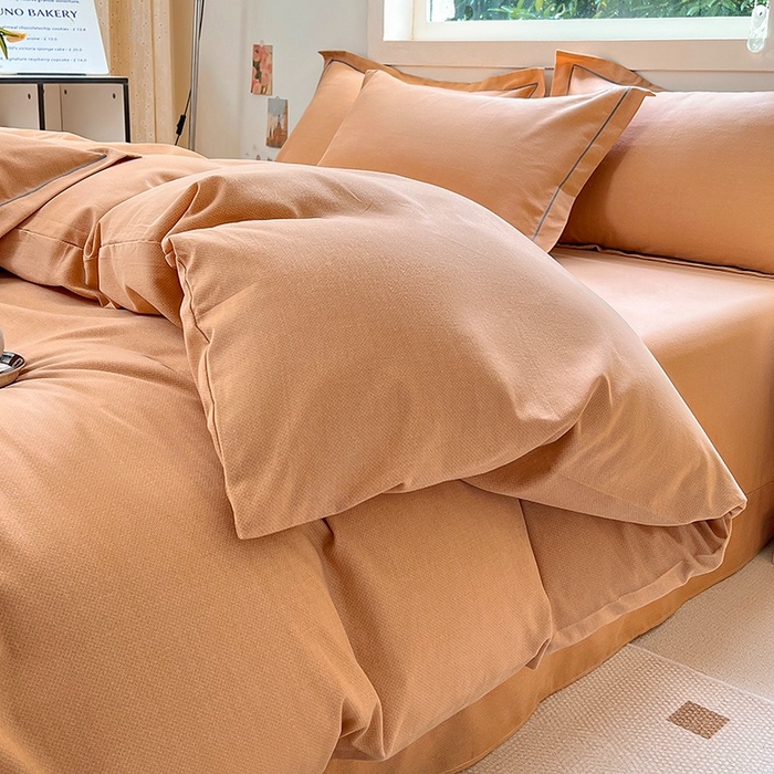 91家纺网 家纺一手货源 找家纺 简约 2025新款全棉四件套活性生态磨毛四件套 阿尔法-琥珀橙