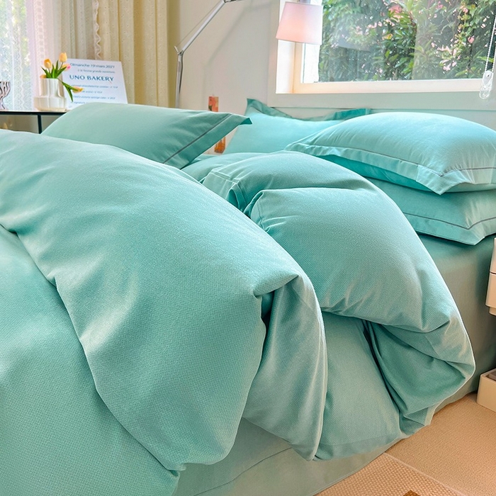 91家纺网 家纺一手货源 找家纺 简约 2025新款全棉四件套活性生态磨毛四件套 阿尔法-石松绿