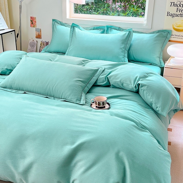 91家纺网 家纺一手货源 找家纺 简约 2025新款全棉四件套活性生态磨毛四件套 阿尔法-石松绿