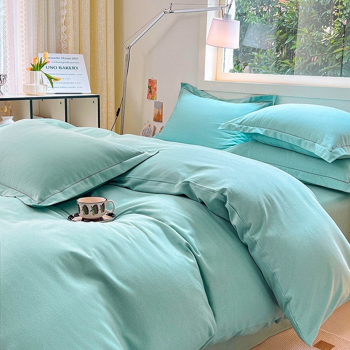 91家纺网 家纺一手货源 找家纺 简约 2025新款全棉四件套活性生态磨毛四件套 阿尔法-石松绿