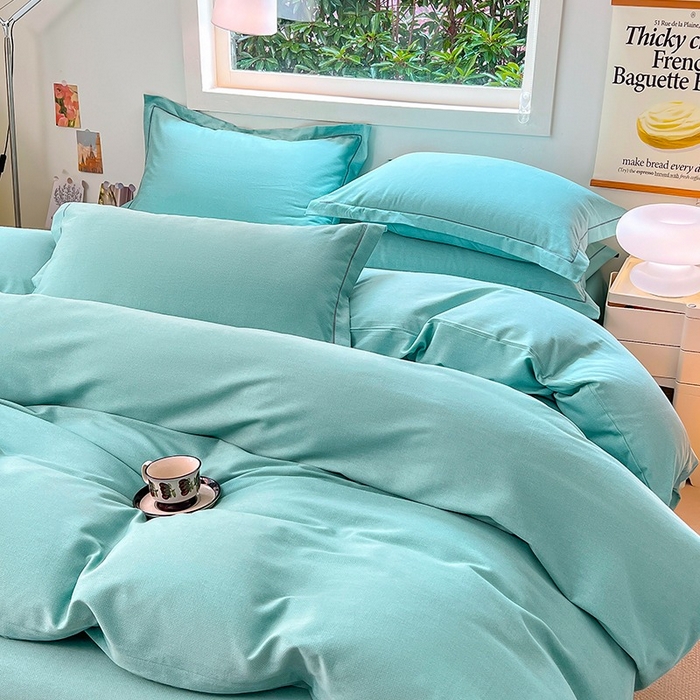 91家纺网 家纺一手货源 找家纺 简约 2025新款全棉四件套活性生态磨毛四件套 阿尔法-石松绿