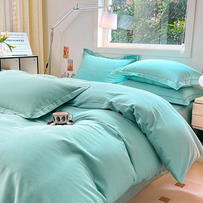 91家纺网 家纺一手货源 找家纺 简约 2025新款全棉四件套活性生态磨毛四件套 阿尔法-石松绿