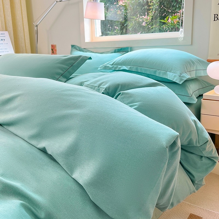 91家纺网 家纺一手货源 找家纺 简约 2025新款全棉四件套活性生态磨毛四件套 阿尔法-石松绿