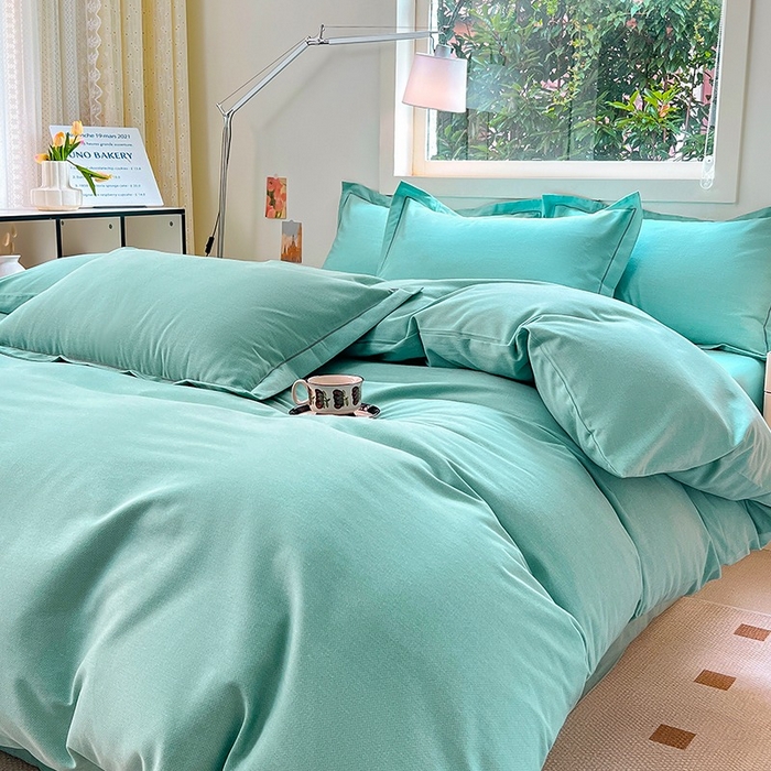 91家纺网 家纺一手货源 找家纺 简约 2025新款全棉四件套活性生态磨毛四件套 阿尔法-石松绿