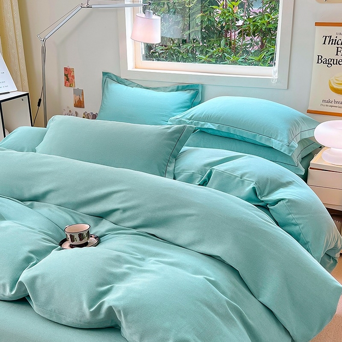 91家纺网 家纺一手货源 找家纺 简约 2025新款全棉四件套活性生态磨毛四件套 阿尔法-石松绿