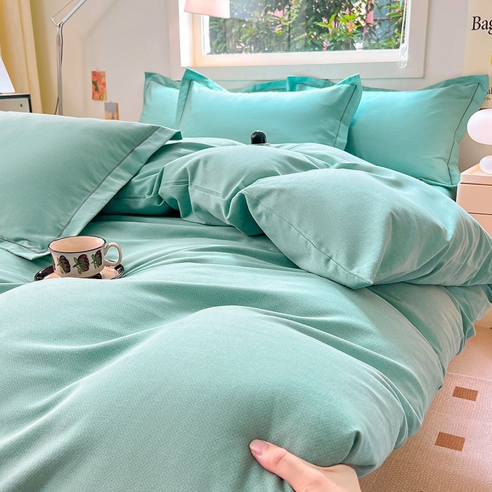 91家纺网 家纺一手货源 找家纺 简约 2025新款全棉四件套活性生态磨毛四件套 阿尔法-石松绿