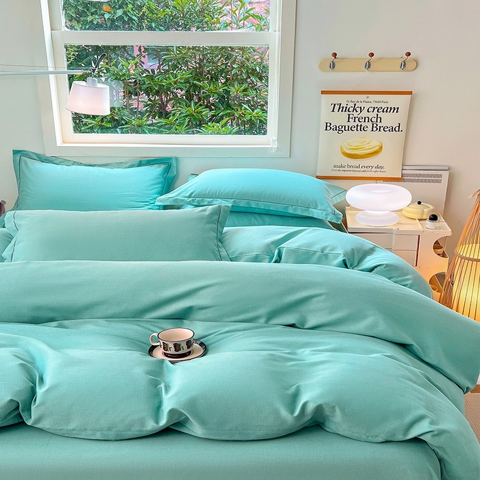 91家纺网 家纺一手货源 找家纺 简约 2025新款全棉四件套活性生态磨毛四件套 阿尔法-石松绿