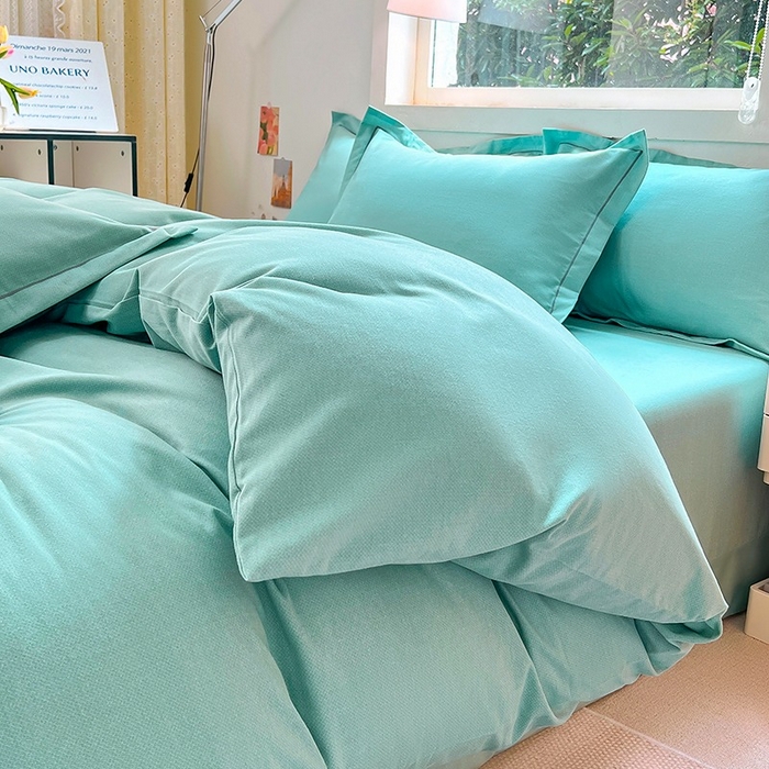 91家纺网 家纺一手货源 找家纺 简约 2025新款全棉四件套活性生态磨毛四件套 阿尔法-石松绿