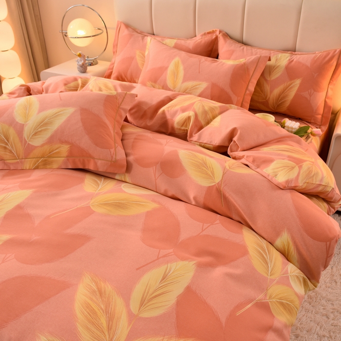 91家纺网 家纺一手货源 找家纺 幸嘉轩 2025新款全棉秋冬加厚保暖喷气磨毛纯棉印花四件套 麦穗歌谣-粉