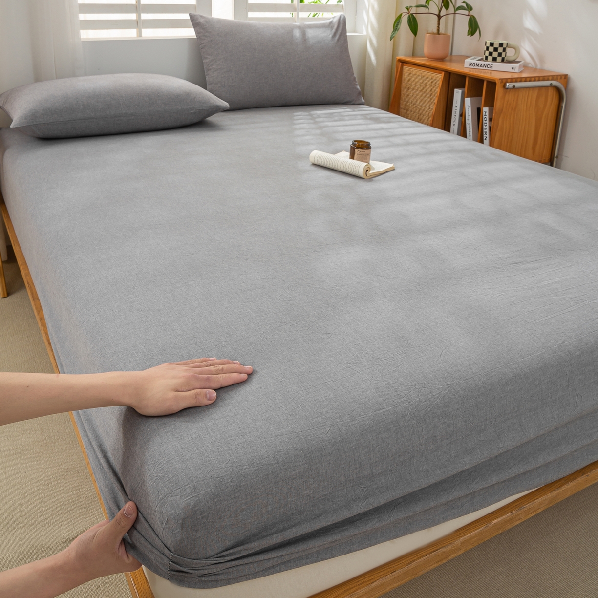 91家纺网 家纺一手货源 找家纺 恋人优选 2026新款全棉纯棉水洗棉单床笠床笠单件 浅灰