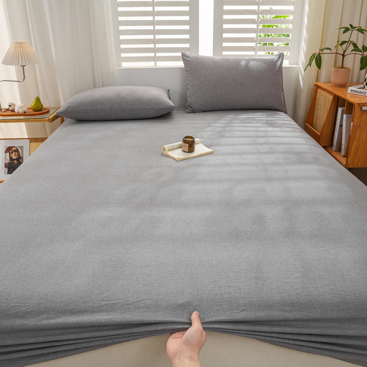 91家纺网 家纺一手货源 找家纺 恋人优选 2026新款全棉纯棉水洗棉单床笠床笠单件 浅灰