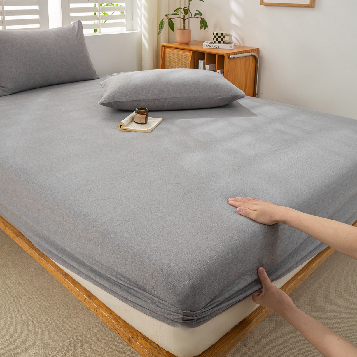 91家纺网 家纺一手货源 找家纺 恋人优选 2026新款全棉纯棉水洗棉单床笠床笠单件 浅灰