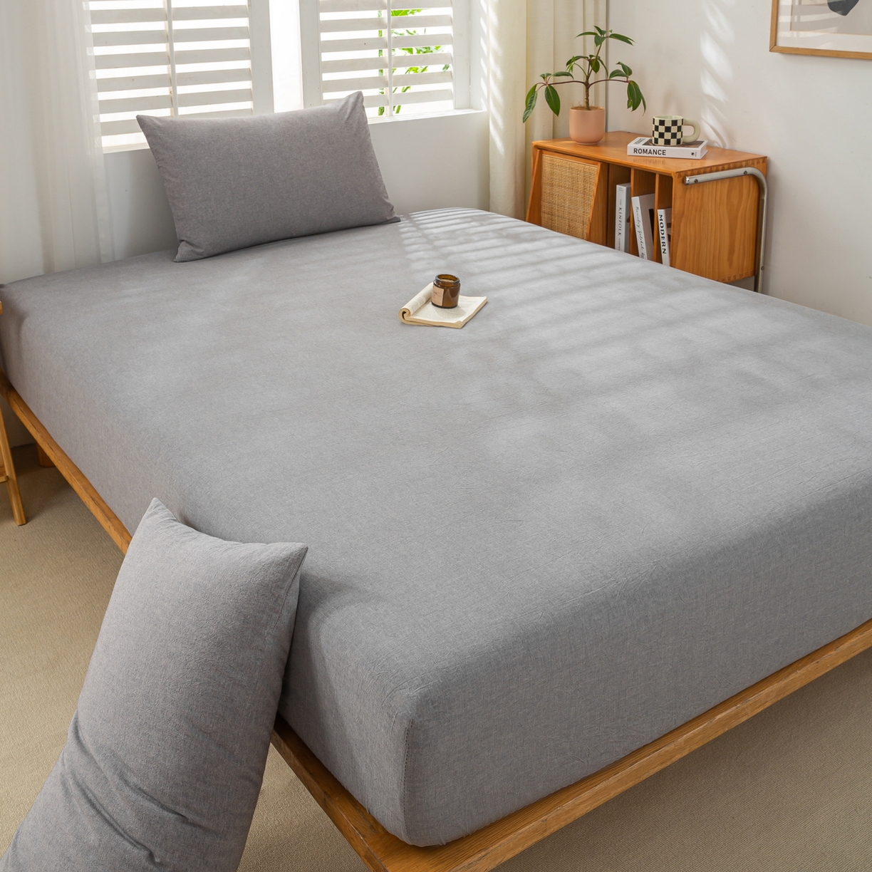 91家纺网 家纺一手货源 找家纺 恋人优选 2026新款全棉纯棉水洗棉单床笠床笠单件 浅灰