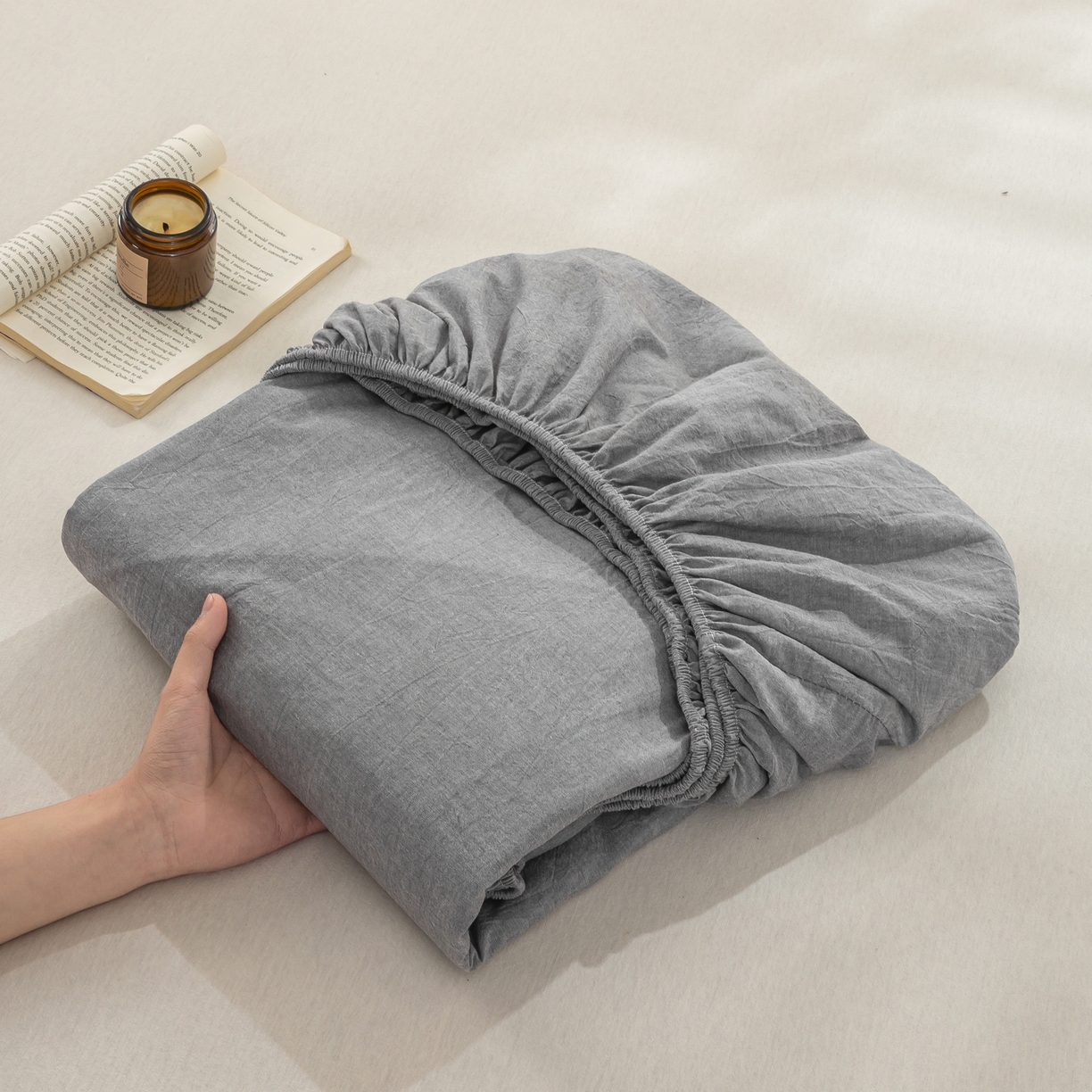 91家纺网 家纺一手货源 找家纺 恋人优选 2026新款全棉纯棉水洗棉单床笠床笠单件 浅灰