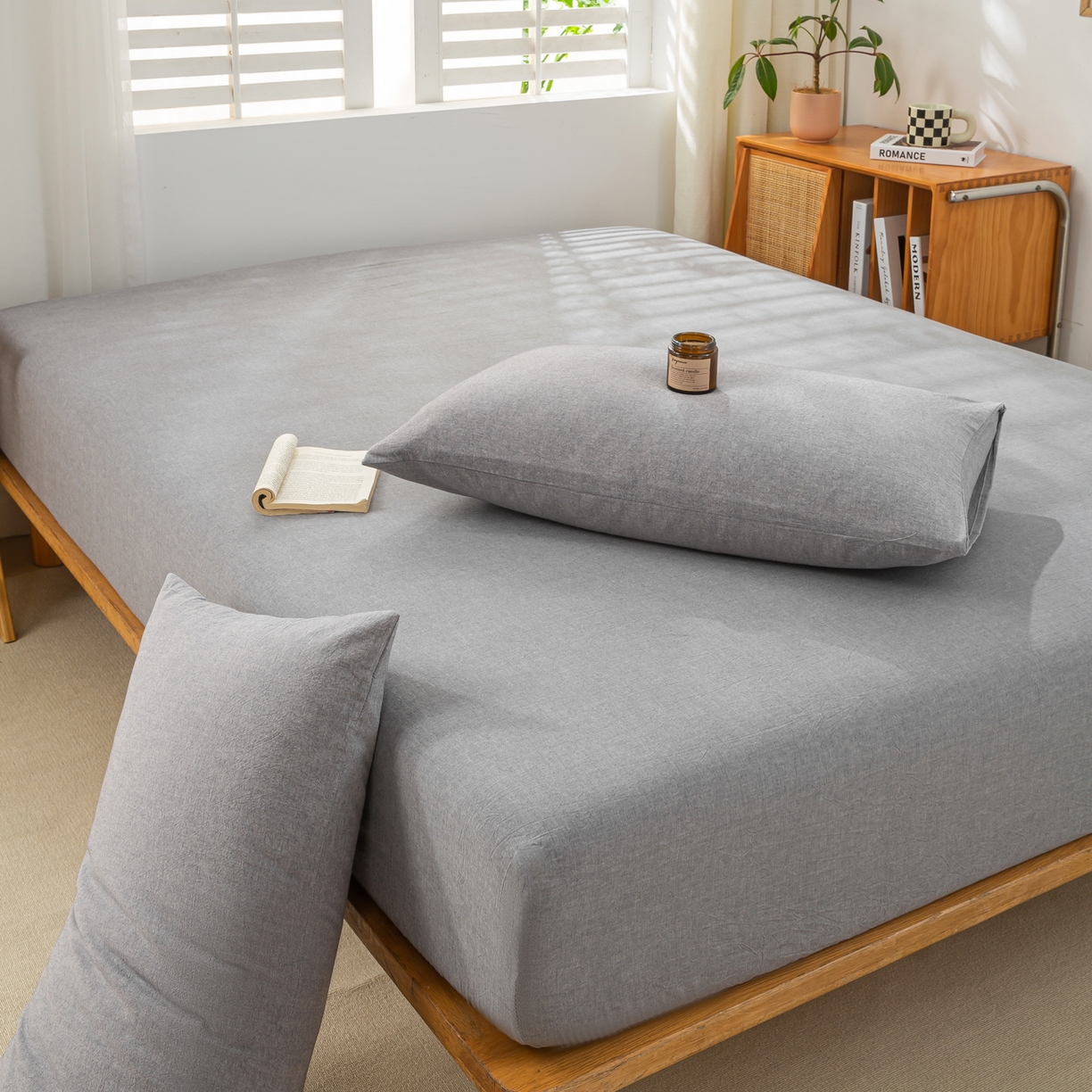 91家纺网 家纺一手货源 找家纺 恋人优选 2026新款全棉纯棉水洗棉单床笠床笠单件 浅灰