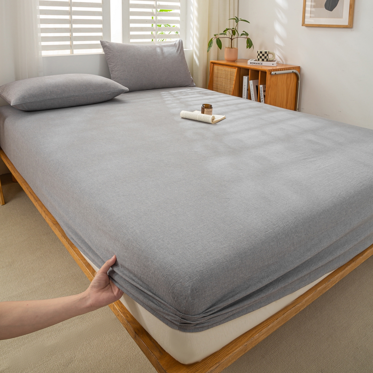 91家纺网 家纺一手货源 找家纺 恋人优选 2026新款全棉纯棉水洗棉单床笠床笠单件 浅灰