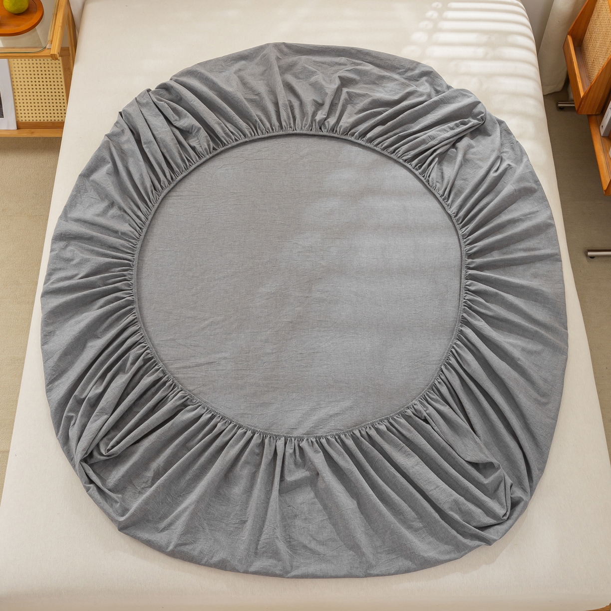 91家纺网 家纺一手货源 找家纺 恋人优选 2026新款全棉纯棉水洗棉单床笠床笠单件 浅灰