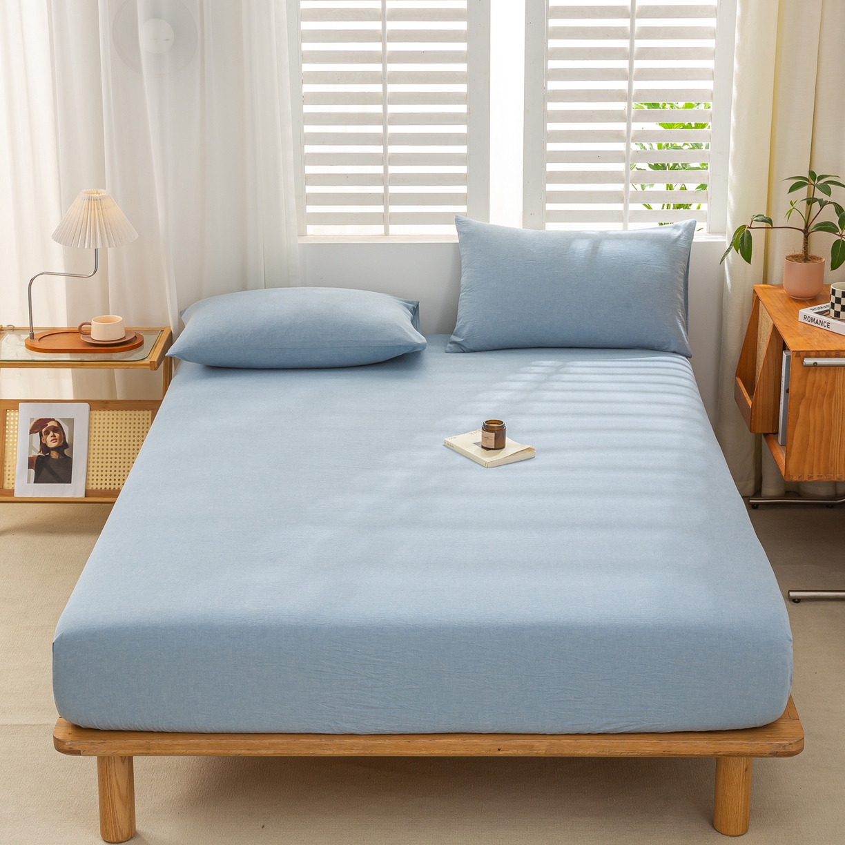 恋人优选 2026新款全棉纯棉水洗棉单床笠床笠单件 浅蓝