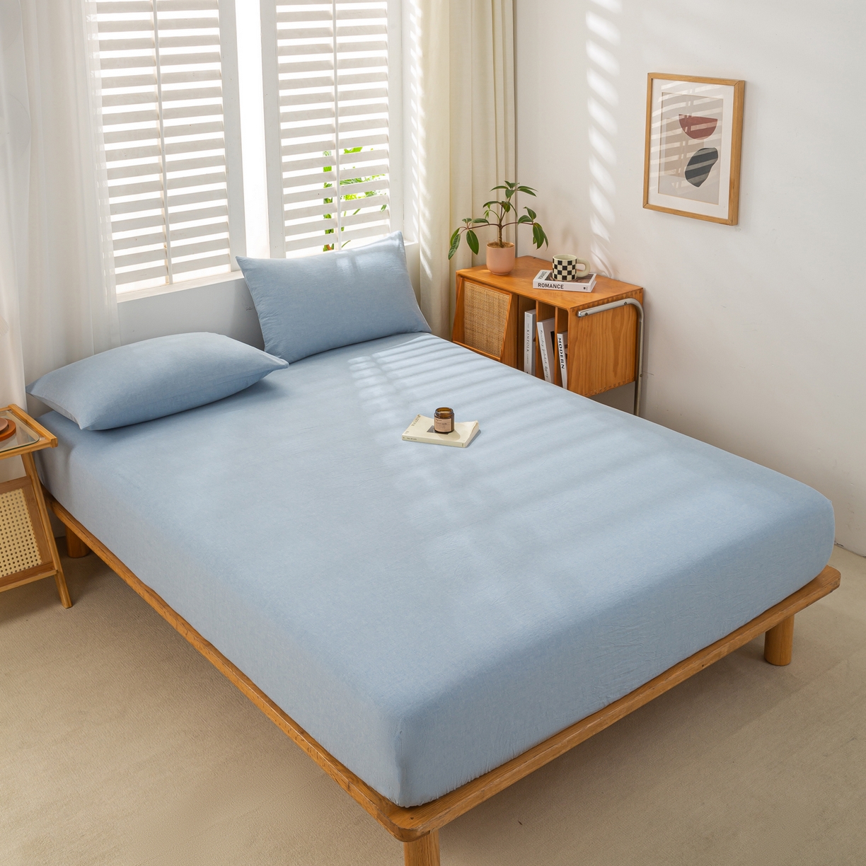 91家纺网 家纺一手货源 找家纺 恋人优选 2026新款全棉纯棉水洗棉单床笠床笠单件 浅蓝