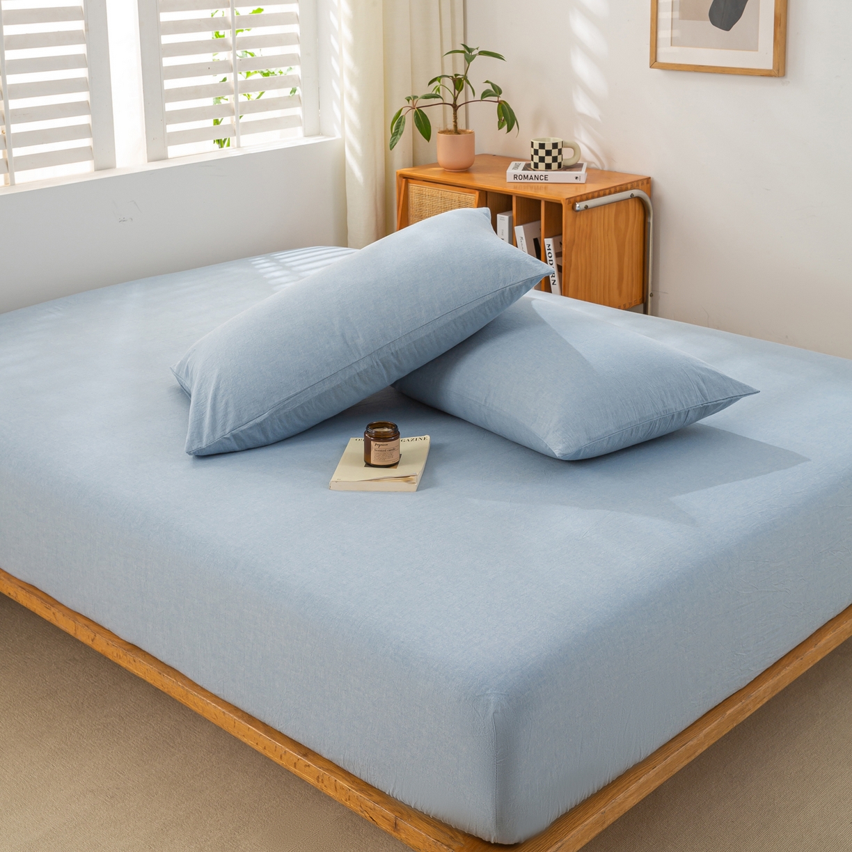 91家纺网 家纺一手货源 找家纺 恋人优选 2026新款全棉纯棉水洗棉单床笠床笠单件 浅蓝