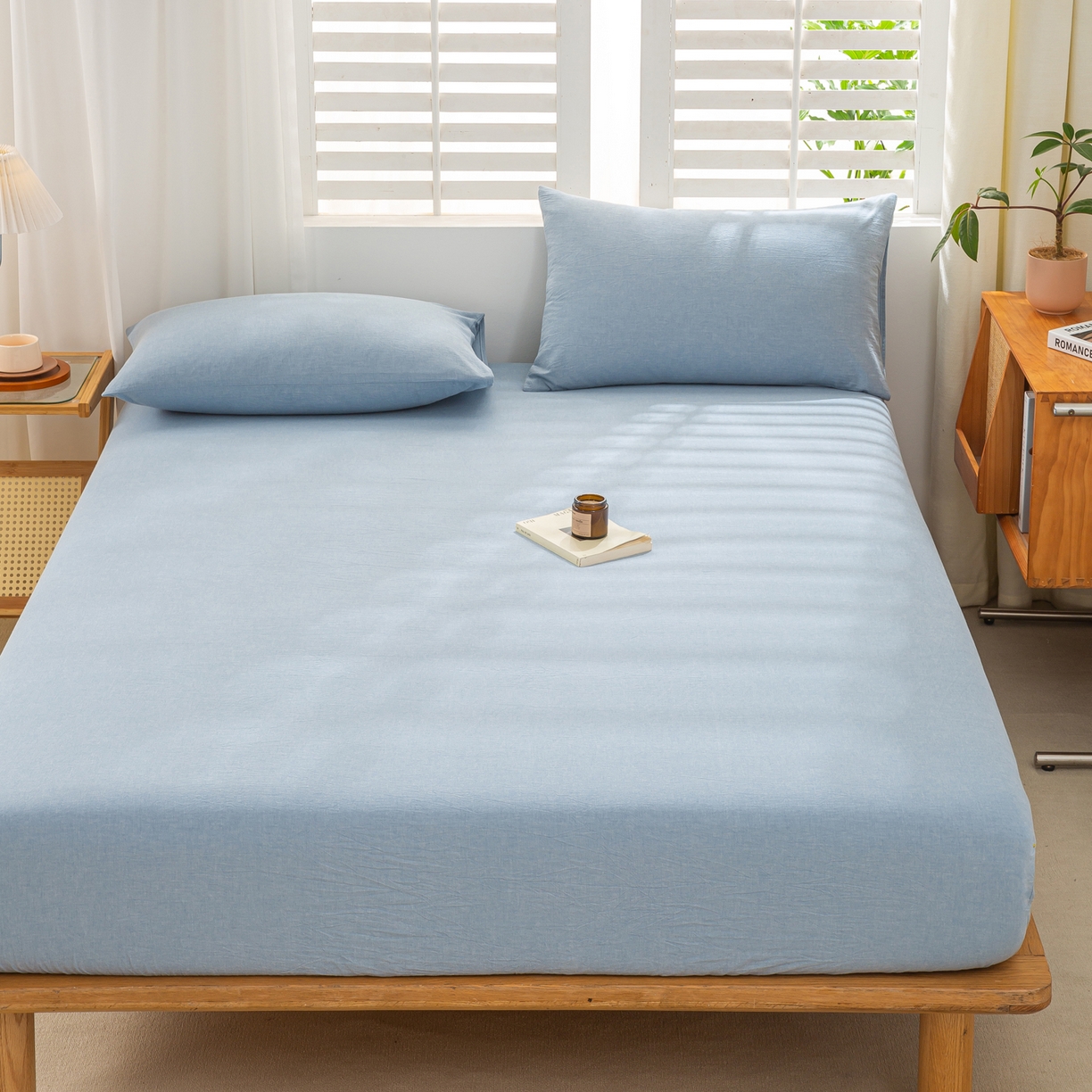 91家纺网 家纺一手货源 找家纺 恋人优选 2026新款全棉纯棉水洗棉单床笠床笠单件 浅蓝