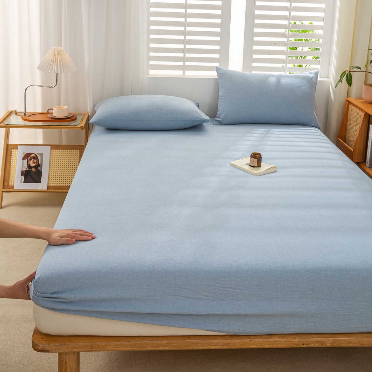 91家纺网 家纺一手货源 找家纺 恋人优选 2026新款全棉纯棉水洗棉单床笠床笠单件 浅蓝