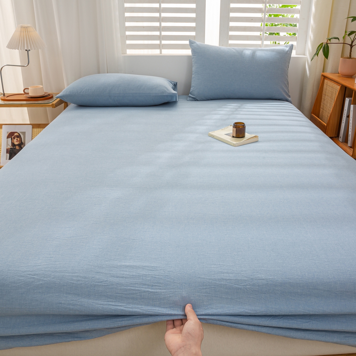 91家纺网 家纺一手货源 找家纺 恋人优选 2026新款全棉纯棉水洗棉单床笠床笠单件 浅蓝