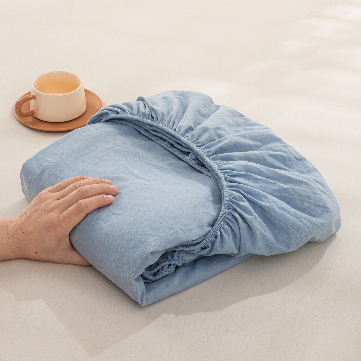 91家纺网 家纺一手货源 找家纺 恋人优选 2026新款全棉纯棉水洗棉单床笠床笠单件 浅蓝