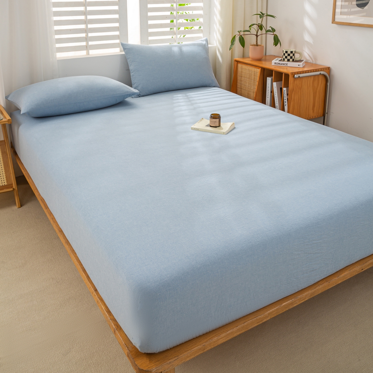 91家纺网 家纺一手货源 找家纺 恋人优选 2026新款全棉纯棉水洗棉单床笠床笠单件 浅蓝