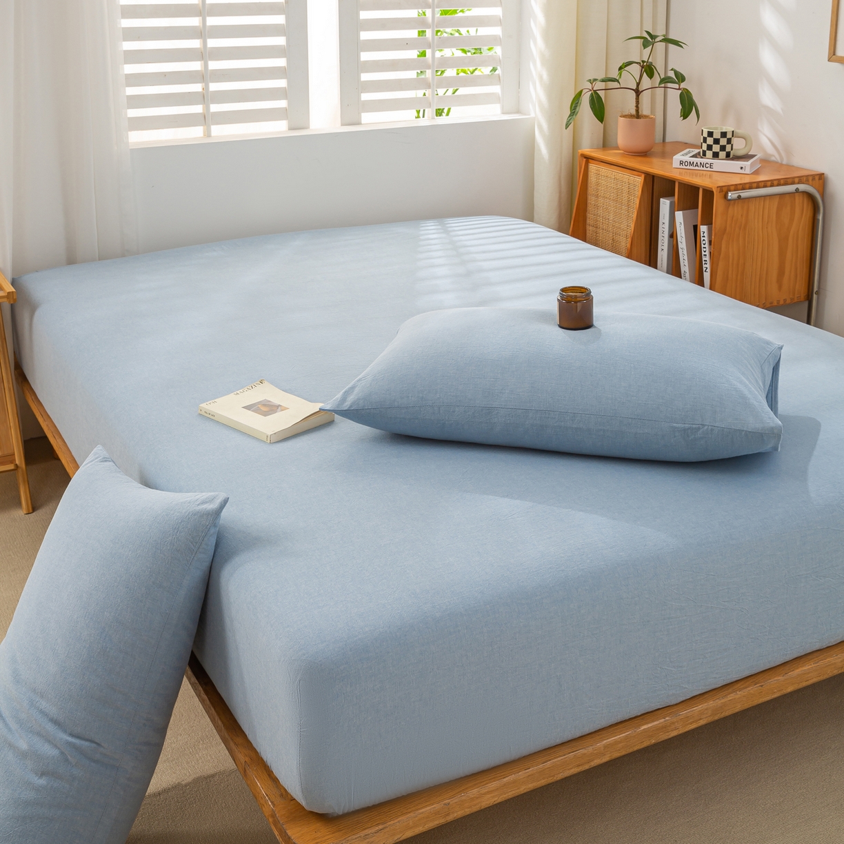 91家纺网 家纺一手货源 找家纺 恋人优选 2026新款全棉纯棉水洗棉单床笠床笠单件 浅蓝