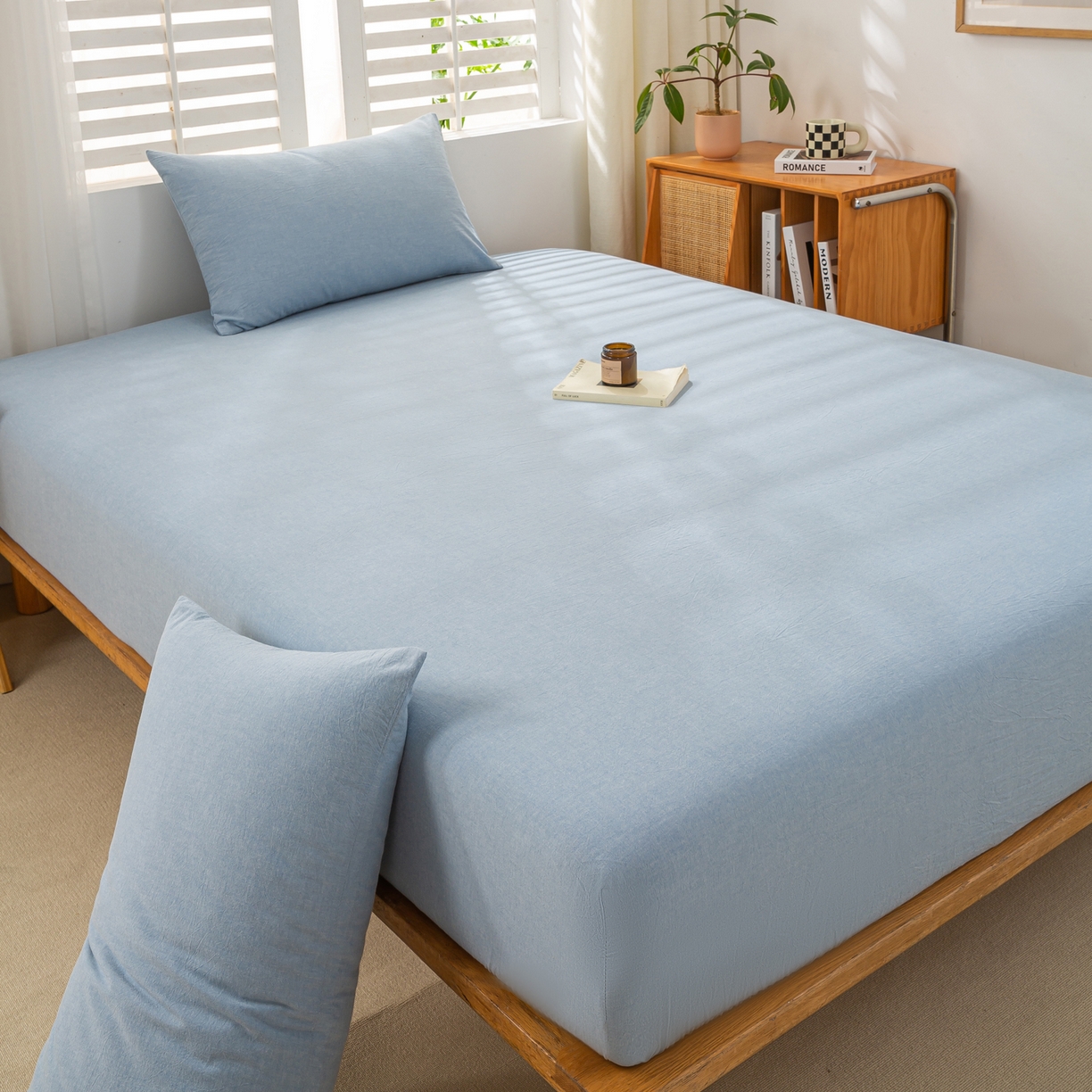 91家纺网 家纺一手货源 找家纺 恋人优选 2026新款全棉纯棉水洗棉单床笠床笠单件 浅蓝