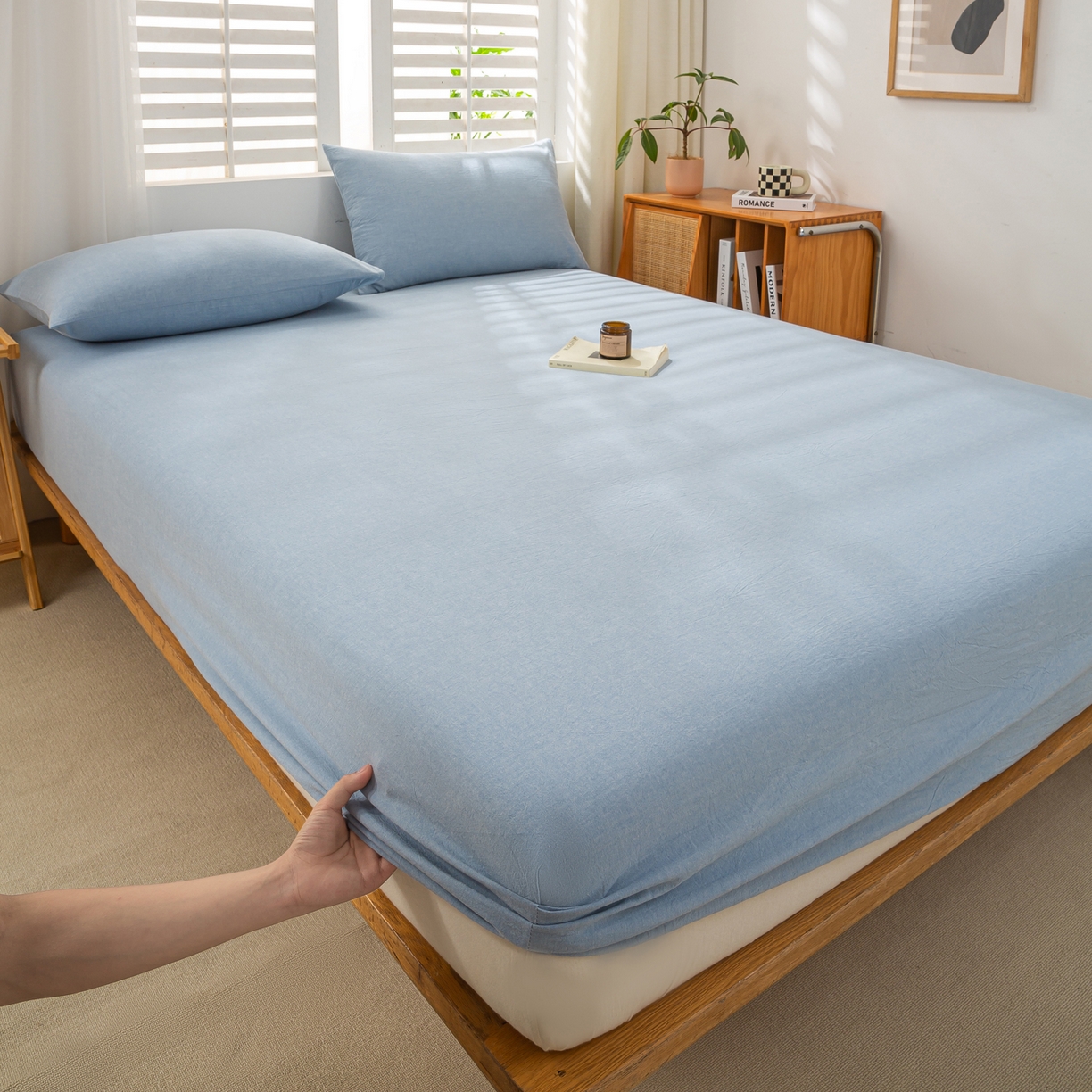 91家纺网 家纺一手货源 找家纺 恋人优选 2026新款全棉纯棉水洗棉单床笠床笠单件 浅蓝