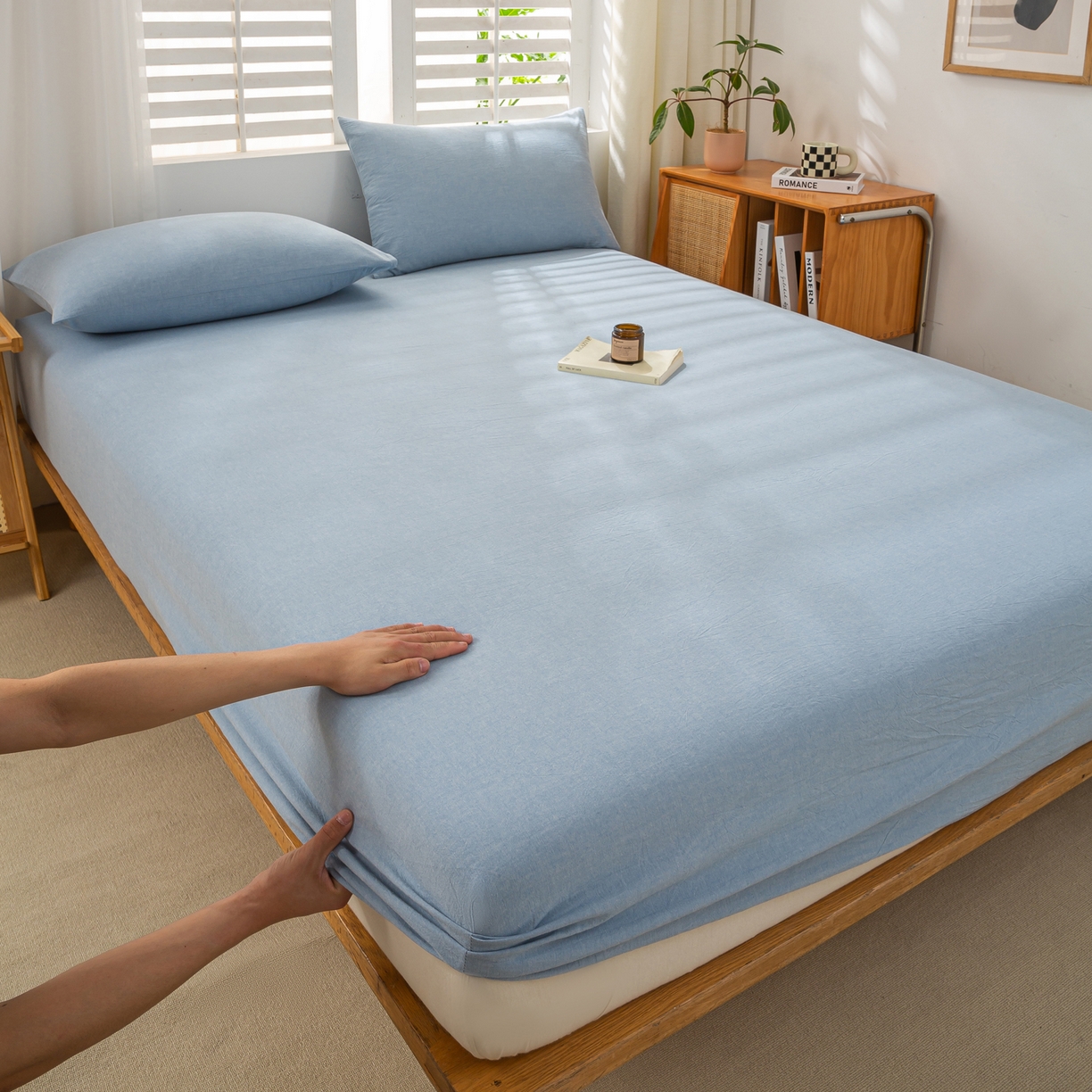 91家纺网 家纺一手货源 找家纺 恋人优选 2026新款全棉纯棉水洗棉单床笠床笠单件 浅蓝