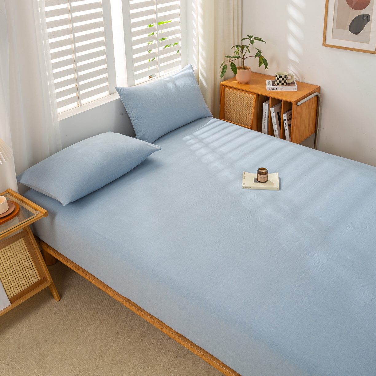 91家纺网 家纺一手货源 找家纺 恋人优选 2026新款全棉纯棉水洗棉单床笠床笠单件 浅蓝