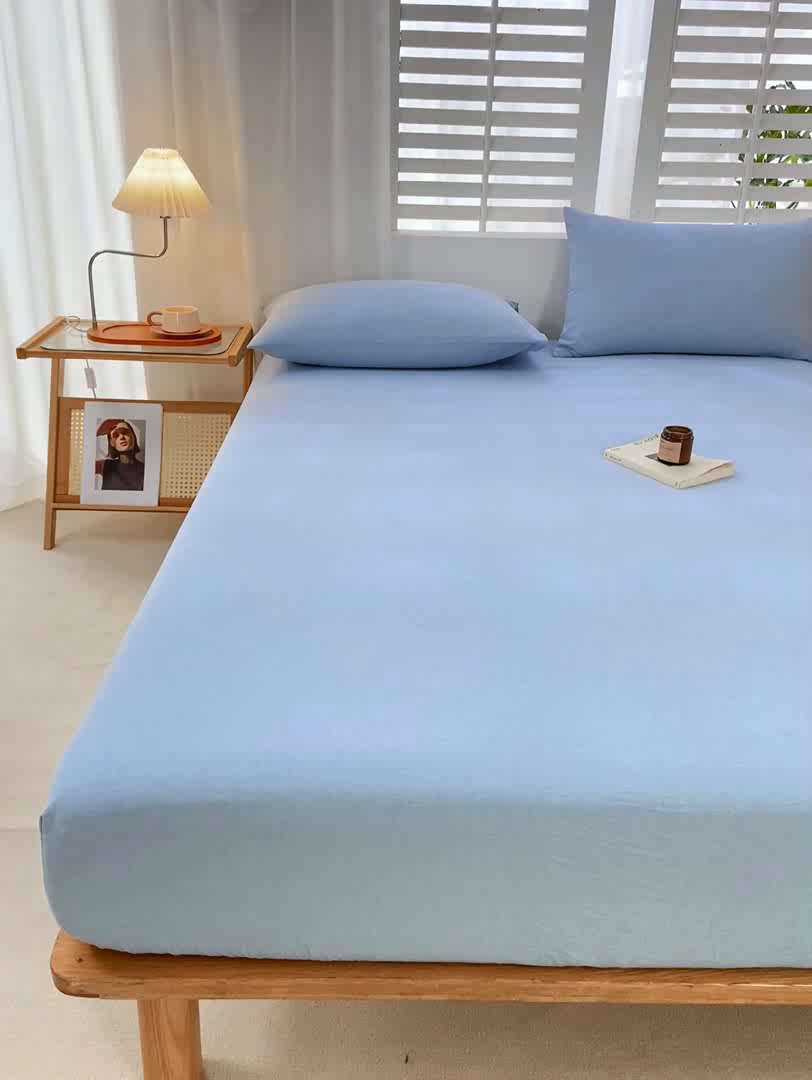 91家纺网 家纺一手货源 找家纺 恋人优选 2026新款全棉纯棉水洗棉单床笠床笠单件 浅蓝